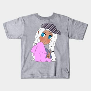 Brown Anime Girl Peace Sign Kids T-Shirt